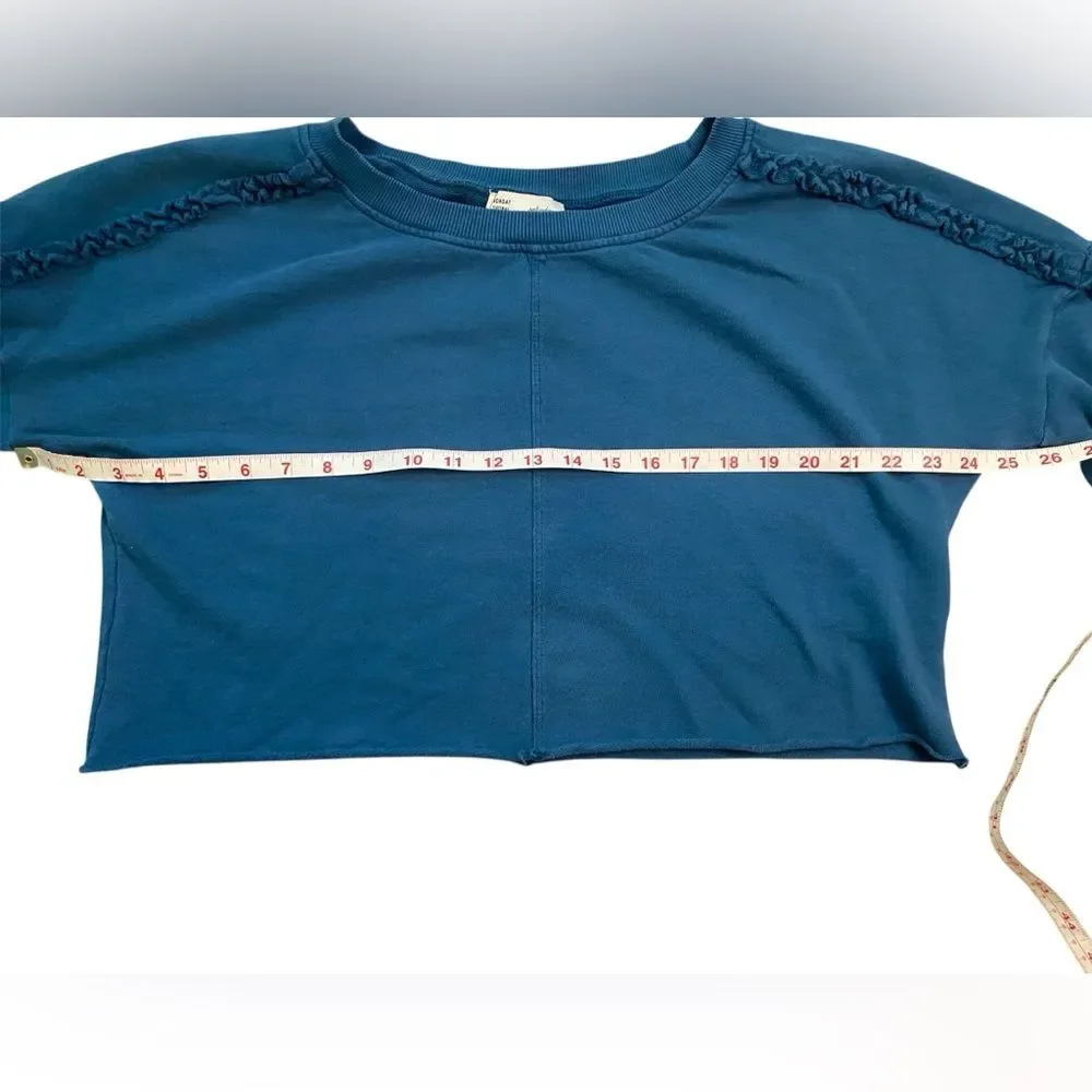 Saturday Sunday by Anthropologie Teal Corrie Crop Ruffle Sleeve Sweatshirt